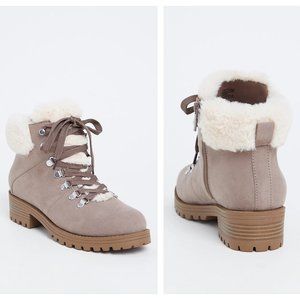 Torrid Taupe Faux Suede & Faux Fur Hiker Boot 9.5